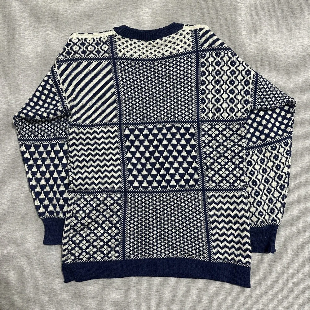 Rainbow Woollies Pure Falkland Wool Crewneck Sweater Patchwork Geometric Mens M